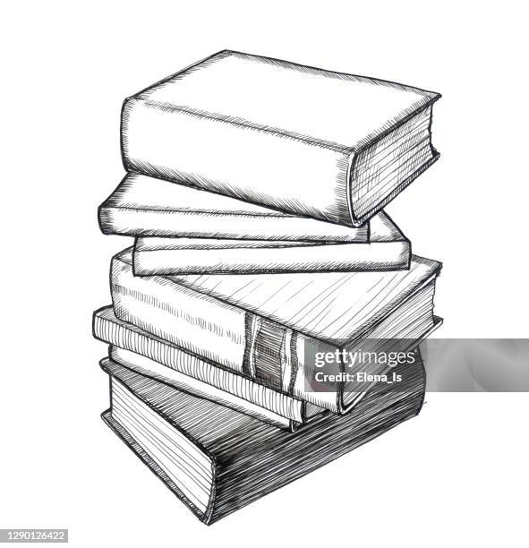 ink, pen. sketch - a stack of books - old book stock illustrations