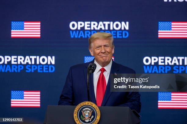 President Donald Trump speaks at the Operation Warp Speed Vaccine Summit on December 08, 2020 in Washington, DC. The president signed an executive...