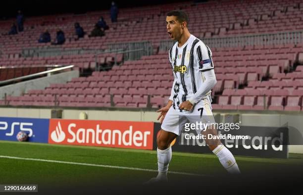 Cristiano Ronaldo of Juventus F.C. Celebrates after scoring his sides first goal from the penalty spot during the UEFA Champions League Group G stage...