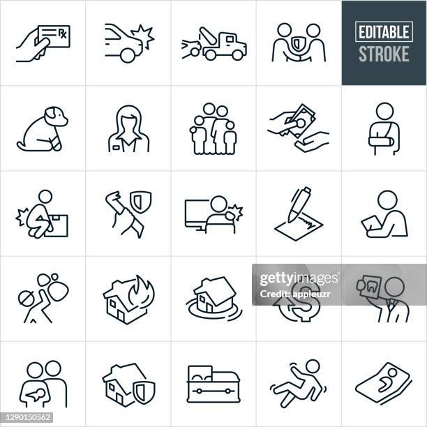 insurance types thin line icons - editable stroke - cast stock illustrations