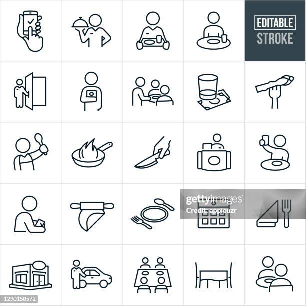 dining thin line icons - editable stroke - food service occupation stock illustrations
