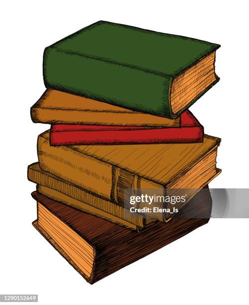 ink, pen. sketch - a stack of books, vector - old book stock illustrations