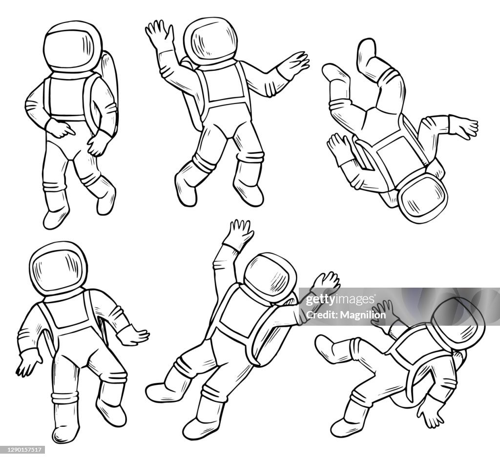 Zero Gravity Astronaut Doodles Character Set