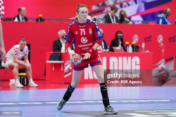 Kristina Liscevic of Serbia during the Women's EHF Euro 2020 match between Serbia and Croatia at Sydbank Arena on december 8, 2020 in Kolding, Denmark