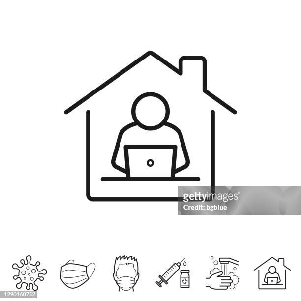 ilustraciones, imágenes clip art, dibujos animados e iconos de stock de trabaja desde casa. icono de línea - trazo editable - interior de la casa
