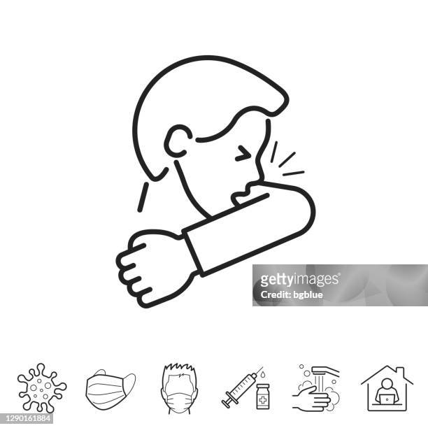 illustrazioni stock, clip art, cartoni animati e icone di tendenza di tossire o starnutire nel gomito. icona linea - tratto modificabile - human limb