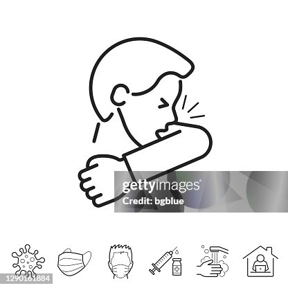 Cough or sneeze into elbow. Line icon - Editable stroke Cough or sneeze into elbow. Line icon - Editable stroke