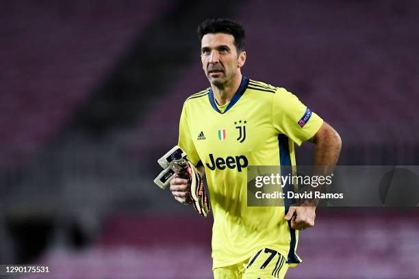 Gianluigi Buffon of Juventus looks on during the UEFA Champions League Group G stage match between FC Barcelona and Juventus at Camp Nou on December...