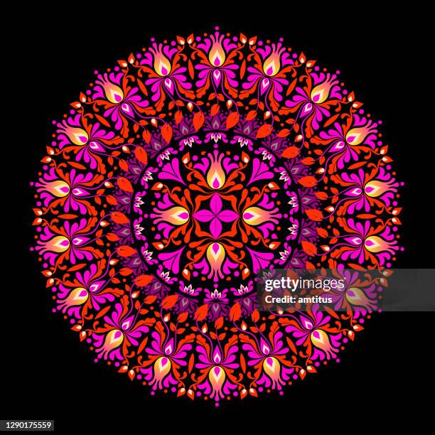 ilustrações de stock, clip art, desenhos animados e ícones de ornate floral circle - bicolor color