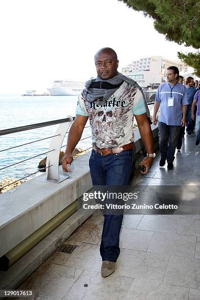 Football legends Abedi Pele visit the Champions Promenade on October 10, 2011 in Monaco, Monaco.