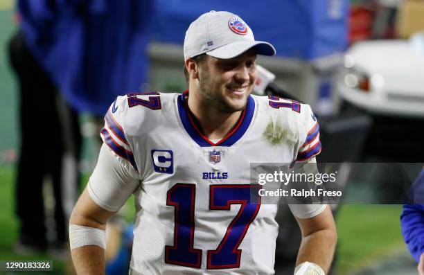 Quarterback Josh Allen of the Buffalo Bills walks off the field following the NFL football game against the San Francisco 49ers at State Farm Stadium...