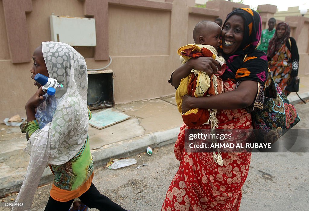 Families flee the area during heavy figh