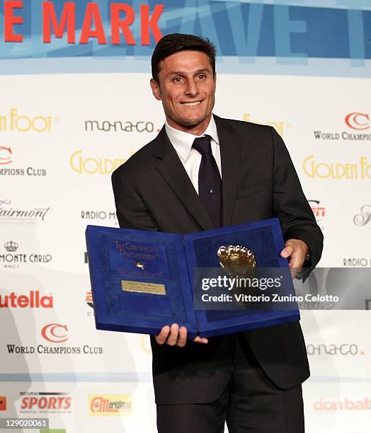 Football legend Javier Zanetti attend the Golden Foot Ceremony Awards on October 10, 2011 in Monaco, Monaco.