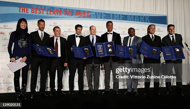 Kay Rush, Ryan Giggs, Antonio Caliendo, Luis Figo, Prince Albert II of Monaco, Ruud Gullit, Abedi Pele, Rabah Madjer, Javier Zanetti attend the...