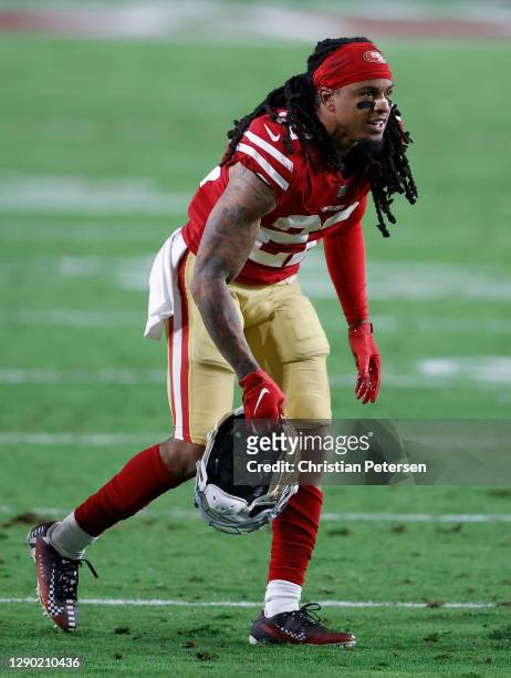 Cornerback Jason Verrett of the San Francisco 49ers during the NFL game against the Buffalo Bills at State Farm Stadium on December 07, 2020 in...