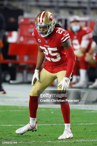 Cornerback Richard Sherman of the San Francisco 49ers during the NFL game against the Buffalo Bills at State Farm Stadium on December 07, 2020 in...