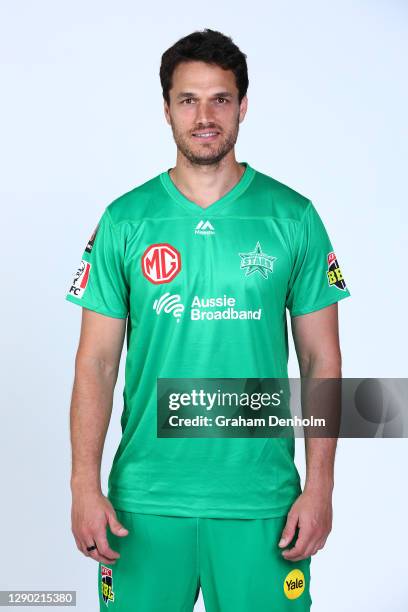 Nathan Coulter-Nile of the Stars poses during the Melbourne Stars Big Bash League 2020/21 team headshots session at Junction Oval on December 09,...