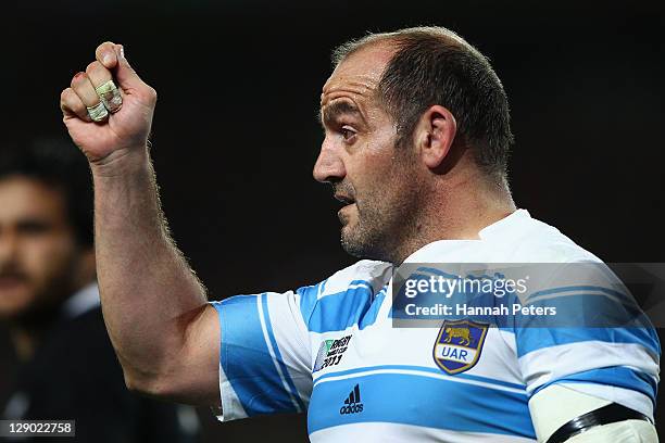 Mario Ledesma Arocena of Argentina gestures during quarter final four of the 2011 IRB Rugby World Cup between New Zealand and Argentina at Eden Park...