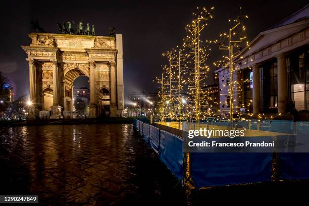 Natale degli alberi" promoted by Fondazione Bracco Piazza Sempione, A2A "Albero di Luce" on December 08, 2020 in Milan, Italy. While decorations go...