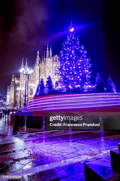 Natale degli alberi" promoted by Fondazione Bracco Piazza Duomo, Coca Cola "albero del dono" on December 08, 2020 in Milan, Italy. While decorations...