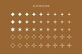 A set of Star icons in a minimalistic simple and linear style. Vector Sparkle Sign, Twinkle, Shiny, Glowing light effect