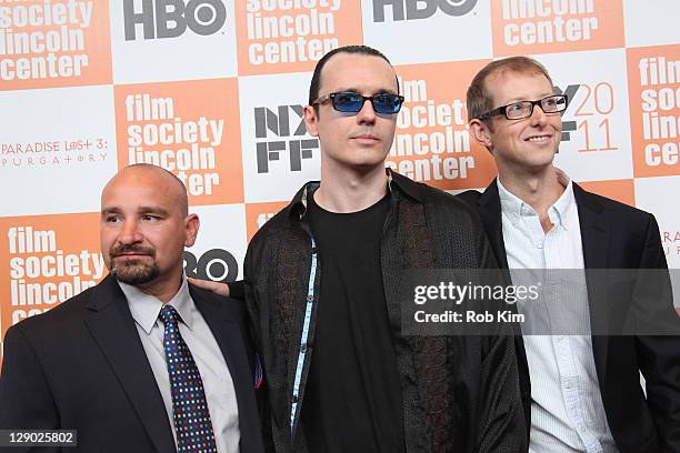 West Memphis Three Jessie Misskelley Jr., Damien Echols and Jason Baldwin attend the 49th annual New York Film Festival presentation of "Paradise...