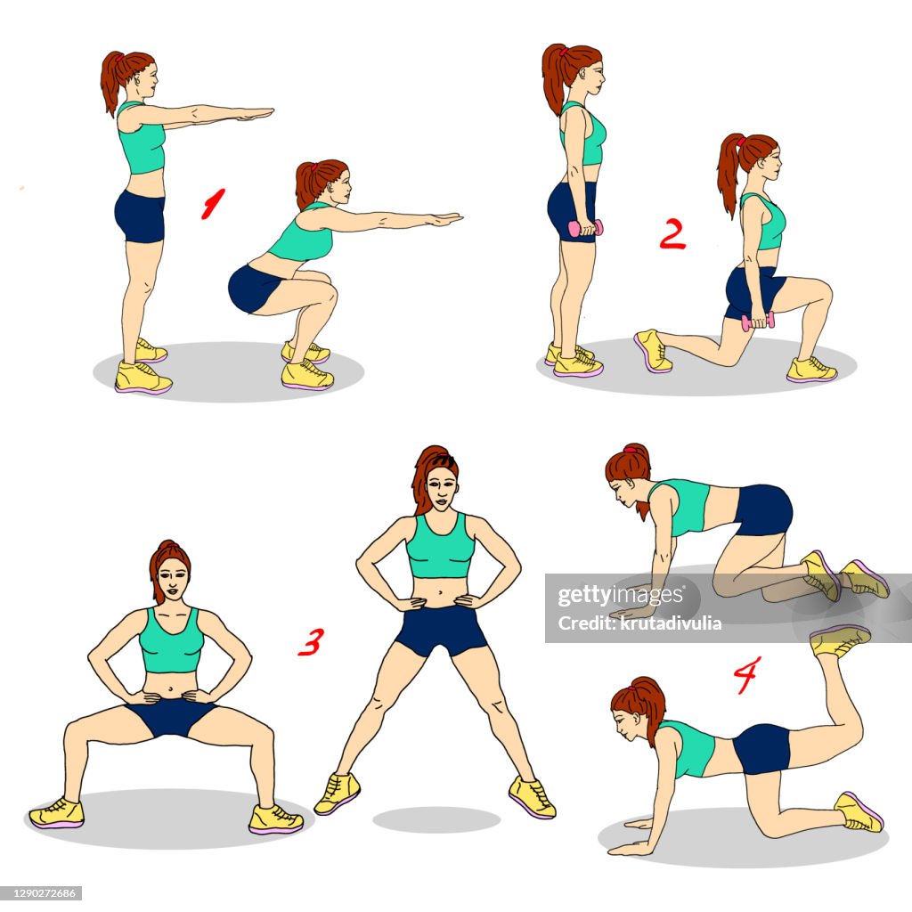 Girl Exercise Types Set Of Exercises Girl Doing Sport High-Res Vector Graphic - Getty Images
