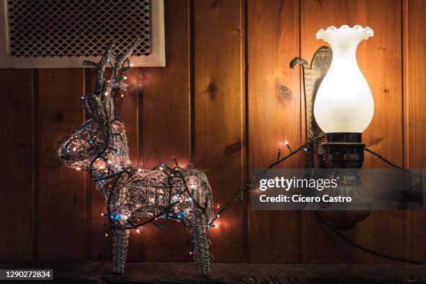 illuminated christmas reindeer with an old lamp turned on - madeira christmas stock pictures, royalty-free photos & images