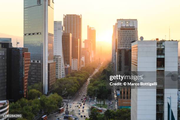 mexico city cityscape and paseo de la reforma, mexico - mexico city building stock pictures, royalty-free photos & images