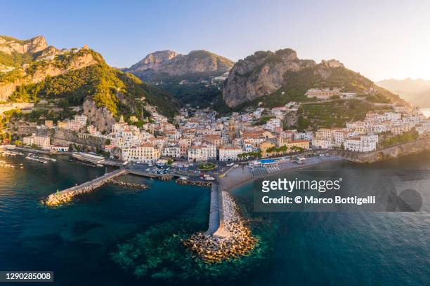 aerial cityscape of amalfi, italy - salerno stockfoto's en -beelden