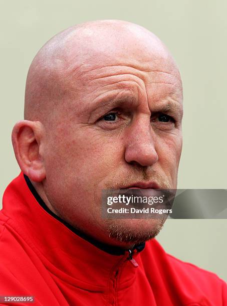 Wales assistant coach Shaun Edwards looks on during a Wales IRB Rugby World Cup 2011 media session at Sky City on October 11, 2011 in Auckland, New...