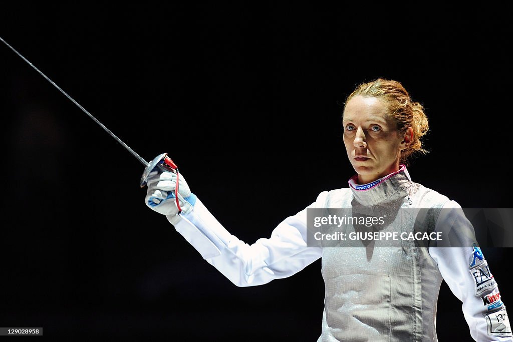 Italy's Valentina Vezzali gets ready to