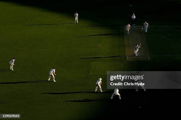 Chris Hartley of the Bulls bats during day one of the Sheffield Shield match between the Queensland Bulls and the Victorian Bushrangers at The Gabba...