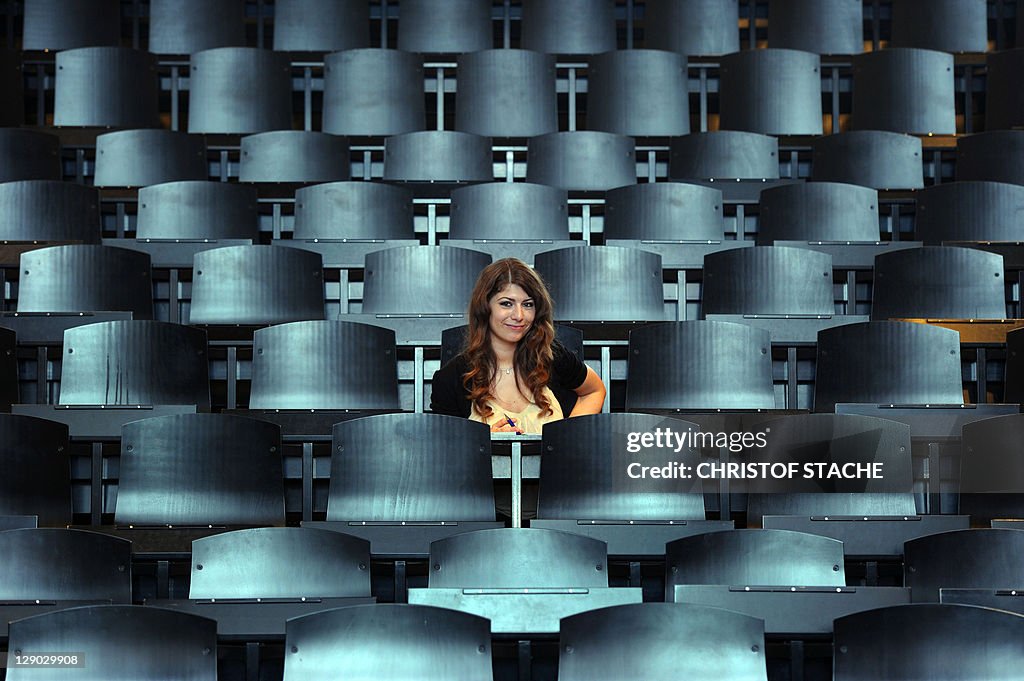 Student Janine Unger (22) sits in the le