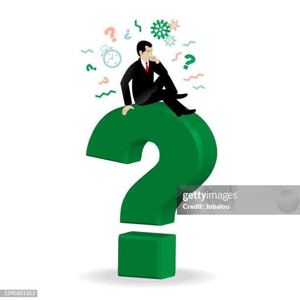 businessman searching solutions - 3d question mark stock illustrations