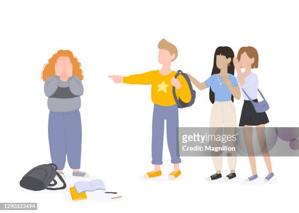 students bullying a teenage red-haired fat girl - teasing stock illustrations