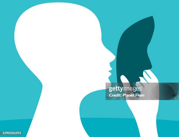 bildbanksillustrationer, clip art samt tecknat material och ikoner med bedragare syndrom - mask förklädnad