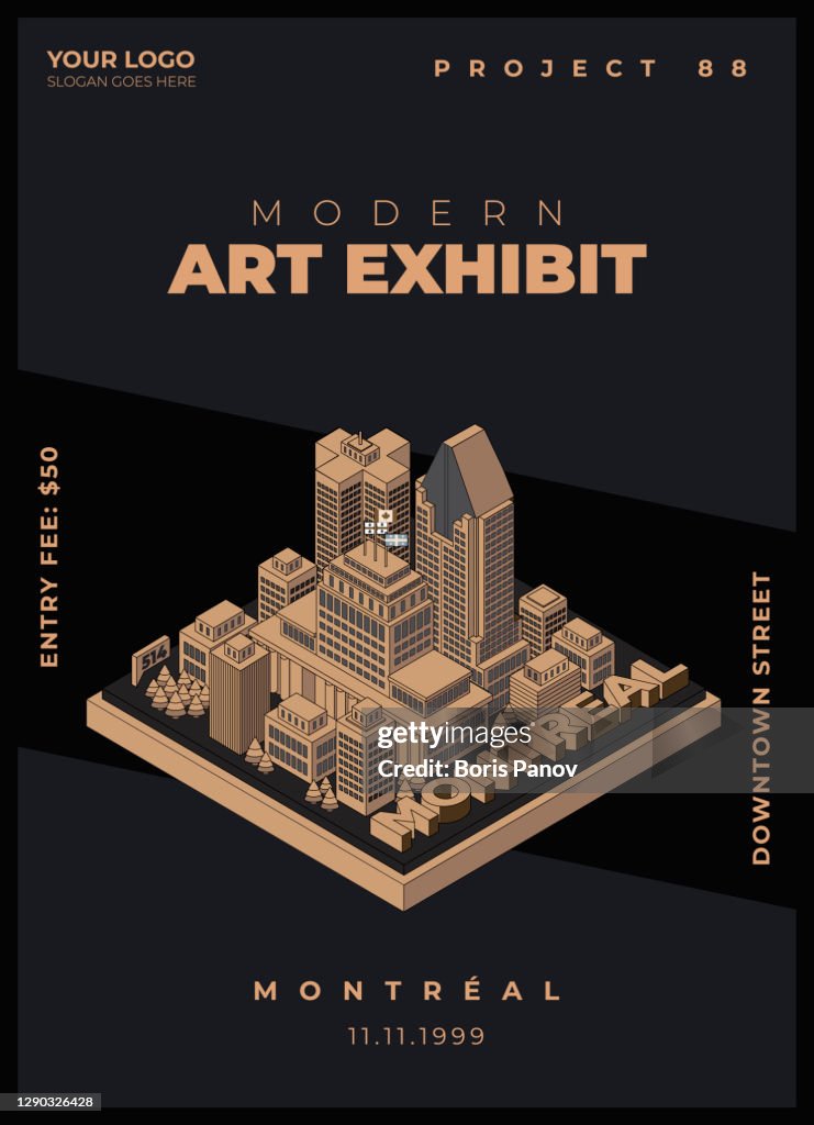Modern Isometric Flyer or Poster Template of Downtown Montreal Canada for Event Promotion or Art Exhibition or Museum