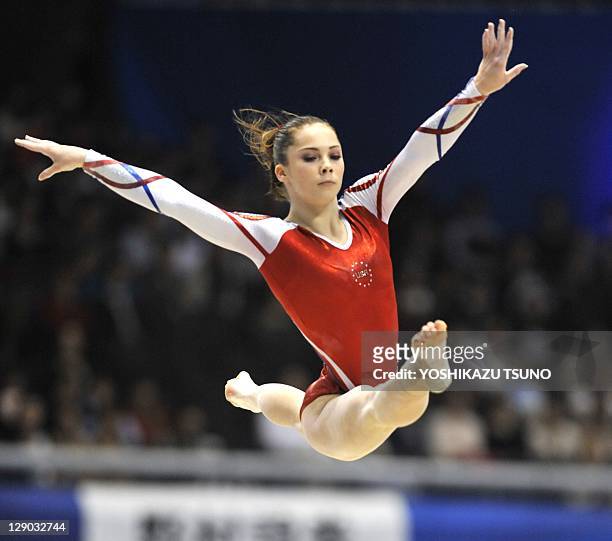 McKayla Maroney of the United States performs on the floor at the women's team event final of the World Gymnastics Championships in Tokyo on October...
