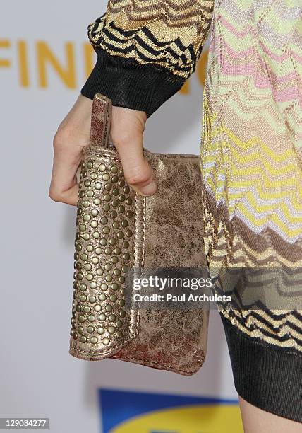 Purse held by actress Mary Lynn Rajskub, attending the "Easy To Assemble" season 3 premiere at American Cinematheque's Egyptian Theatre on October...