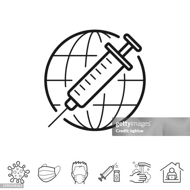 vaccine - global vaccination. line icon - editable stroke - vaccination icon stock illustrations