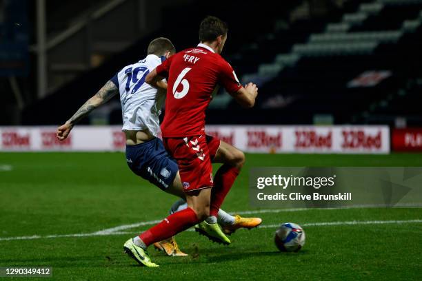 Emil Riis of Preston North End scores their team's third goal during the Sky Bet Championship match between Preston North End and Middlesbrough at...