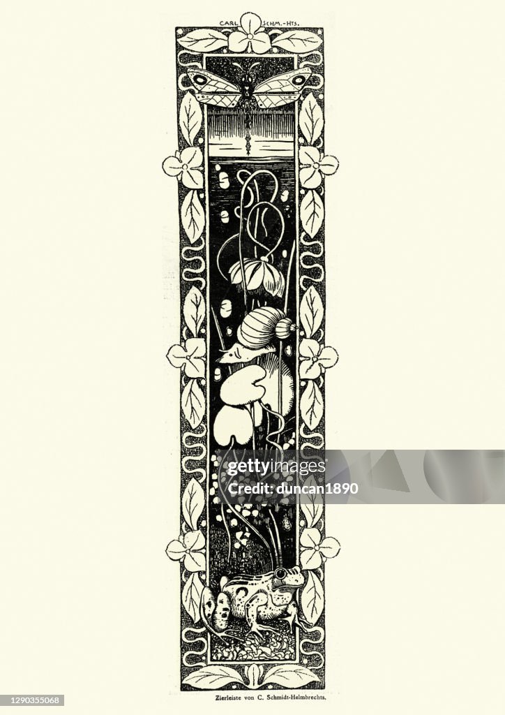 Frosch, Schnecke und Libelle Design, Jugendstil, Jugendstil