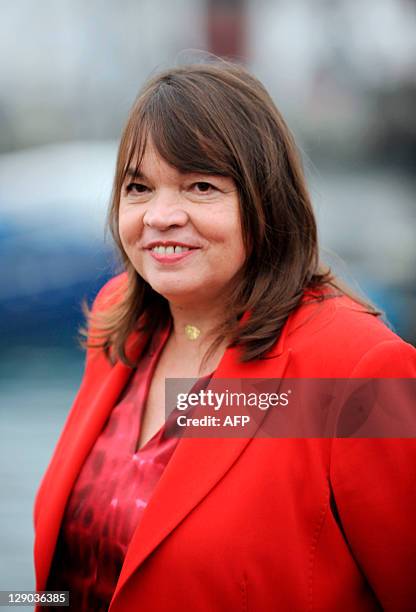 Member of the jury of Saint-Jean-de-Luz's young directors film festival French actress Myriam Boyer pose, on October 11, 2011 in Saint-Jean-de-Luz,...