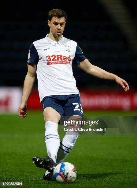 Paul Huntington of Preston North End in action during the Sky Bet Championship match between Preston North End and Middlesbrough at Deepdale on...