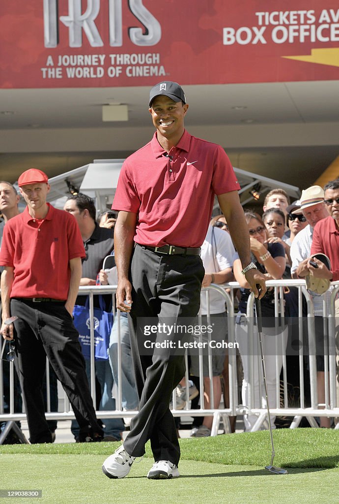 Chevron World Challenge - Host Tiger Woods Makes Press Announcement For 2011 Field And Putt With Local Fans