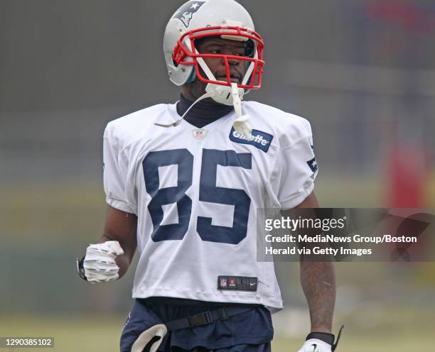 Kenbrell Thompkins warms up for Patriots practice. Thursday, January 16, 2014. Staff photo by John Wilcox.