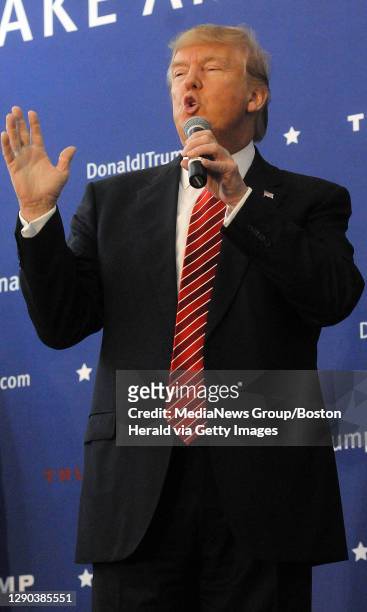 Presidential candidate Donald Trump speaks on Saturday, January16, 2016 at Scott Brown's No BS Backyard BBQ at Toyota of Portsmouth . Staff photo by...