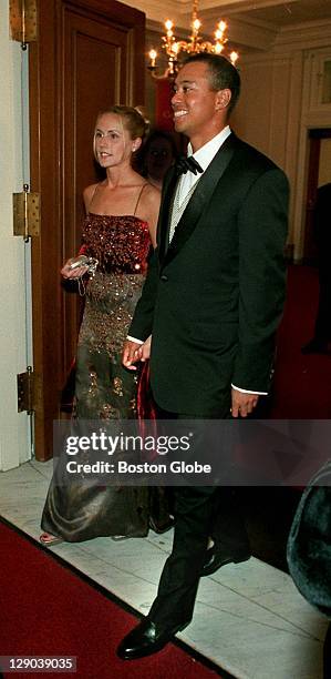 Tiger Woods and his girlfriend Joanne Jagoda arrive at the Ryder Cup Gala at Symphony Hall in Boston.