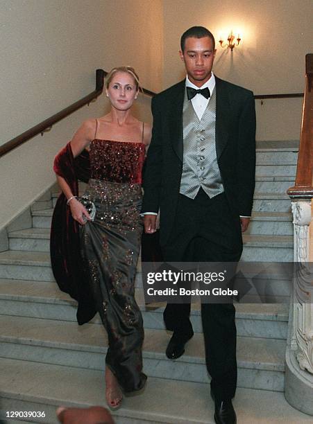 Tiger Woods and his girlfriend Joanne Jagoda arrive at the Ryder Cup Gala at Symphony Hall in Boston.